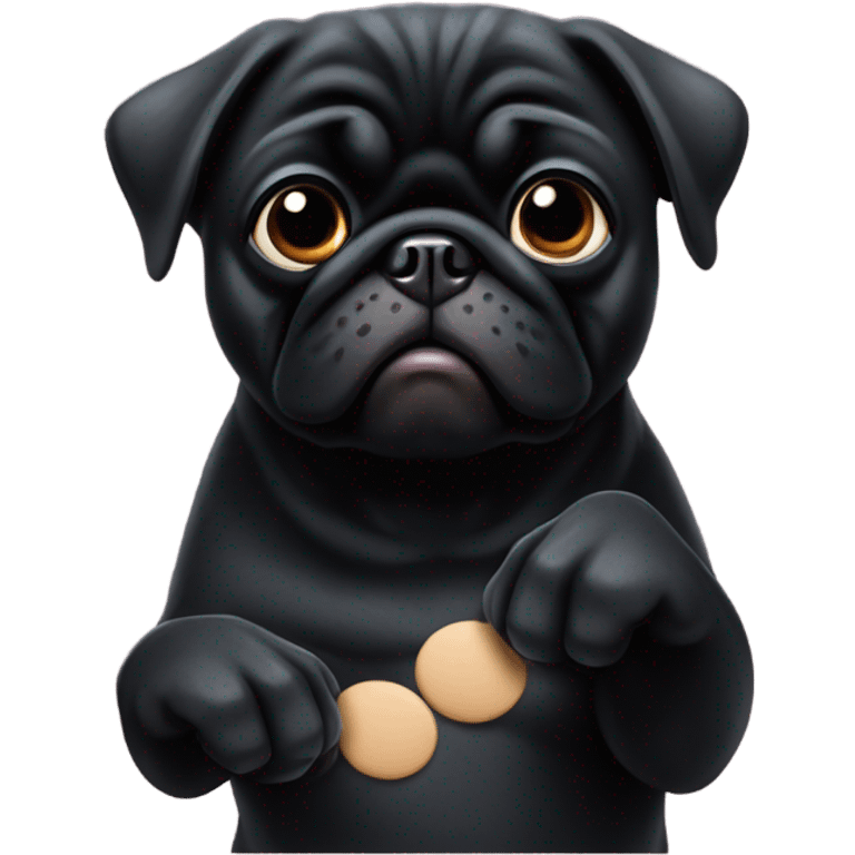 Black pug giving the thumbs down sign with paw emoji