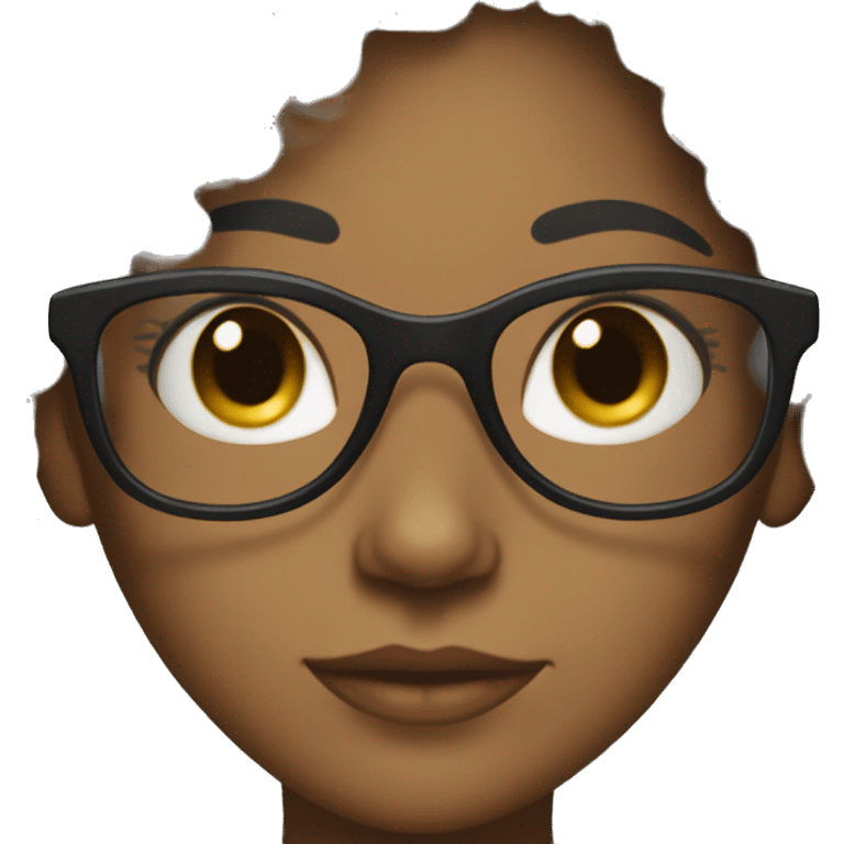 Brown skin girl with long black curly hair and clear glasses emoji