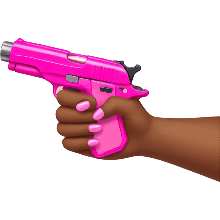 Brown girl hand with pink nails holding a pink gun emoji