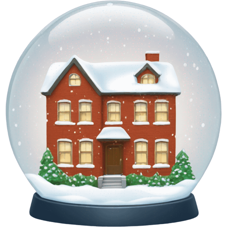 Red brick house in snowing snow globe emoji