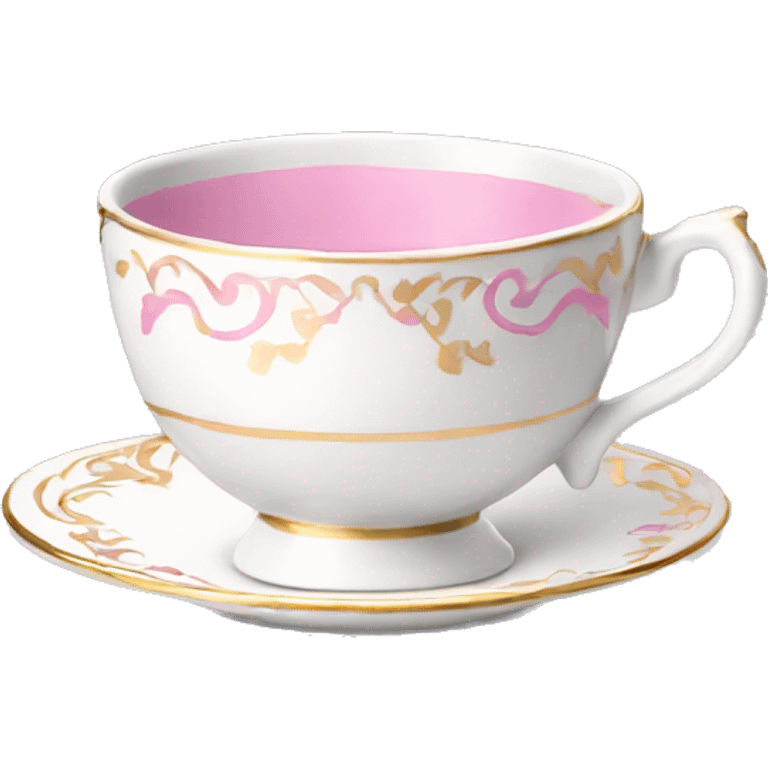 White porcelain teacup with pink and gold details emoji