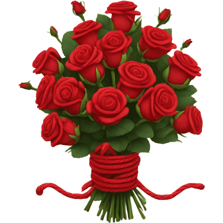 Big Bouquet red roses binded with rope. No white inbetween the roses. Make rope less emoji