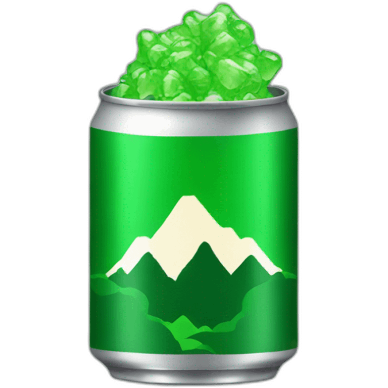 green soda can with a moutain on emoji