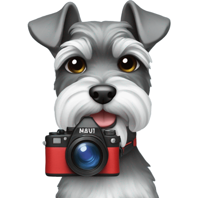 Miniature schnauzer take a camera in hand emoji