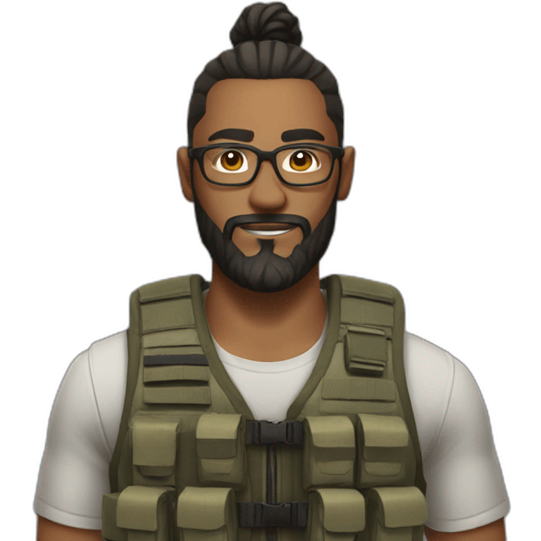 Man with man bun, beard and glasses, with a tactical vest on emoji