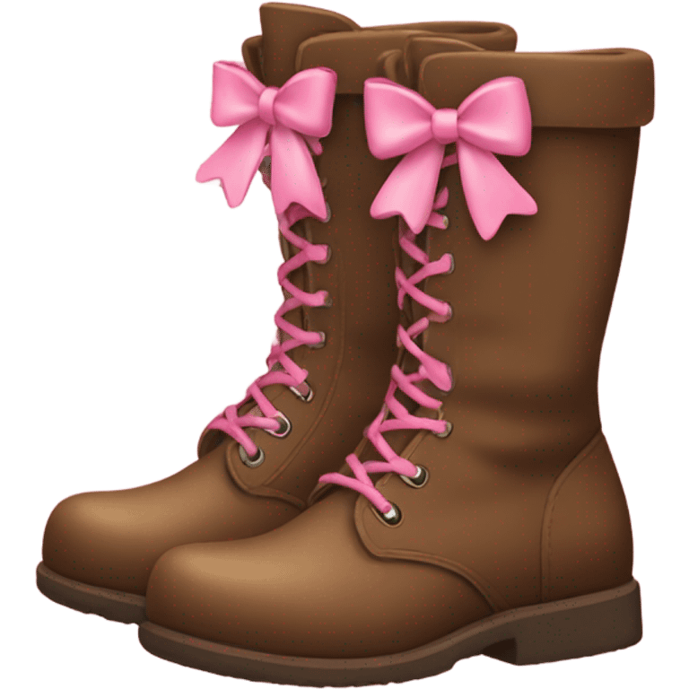 Cute brown boots with pink bows emoji