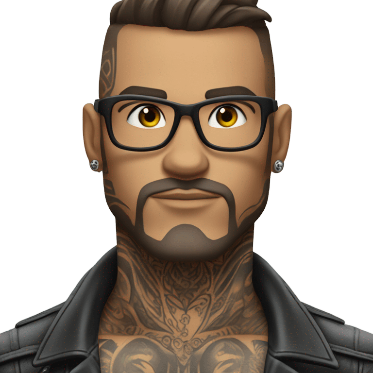 3d photo Realistic handsome tattooed man's biker leathers  emoji