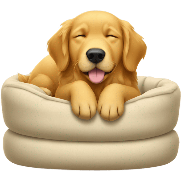 Golden sleeping in two dog beds emoji