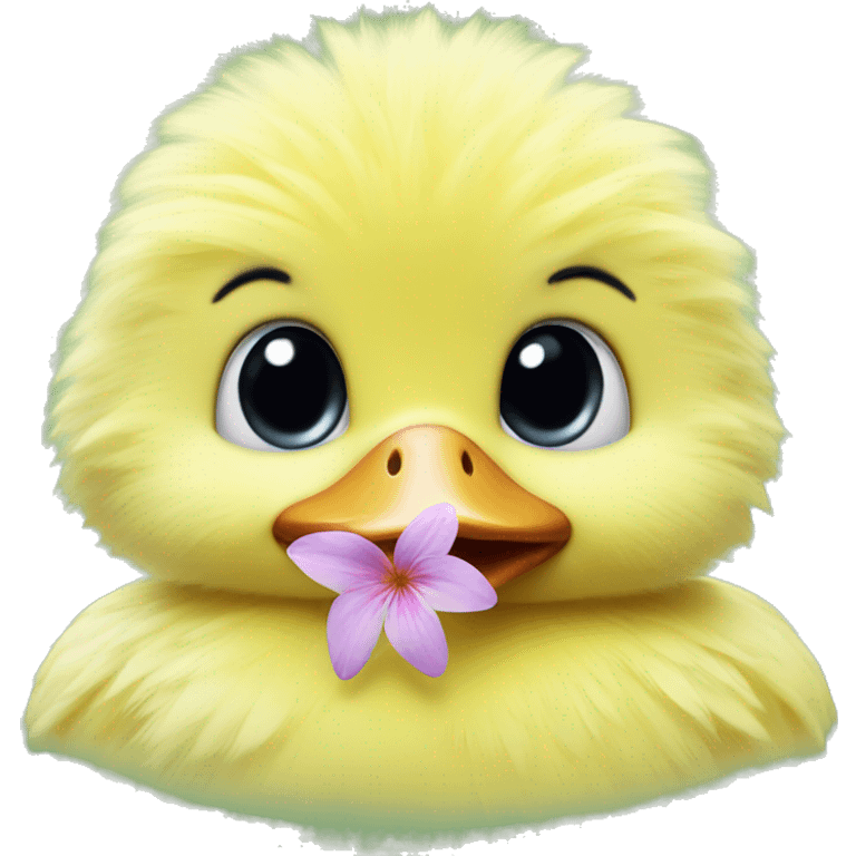 Fluffy duckling with flower on its head emoji