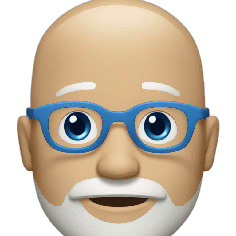 a white man with a white beard and no hair and round blue glasses emoji