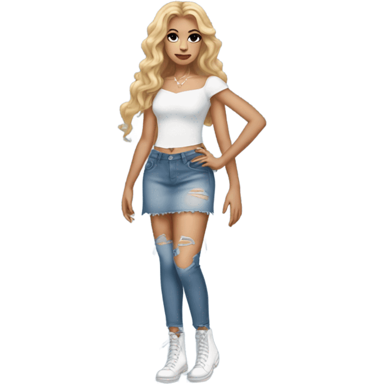 Glinda wearing ripped jeans and short skirt and a Shakira lace up croc top  emoji