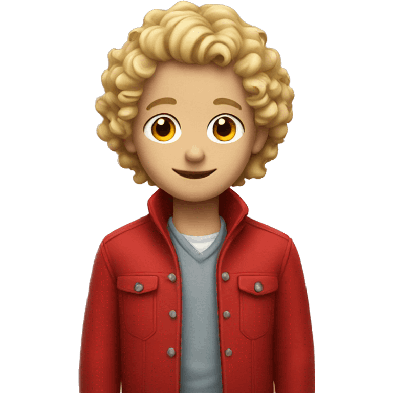 Blonde boy with curly hair in a red jacket portrait  emoji