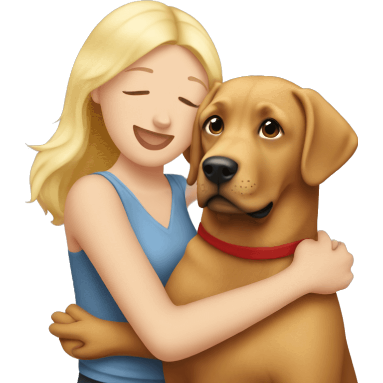 Red Labrador giving a blonde lady a hug  emoji