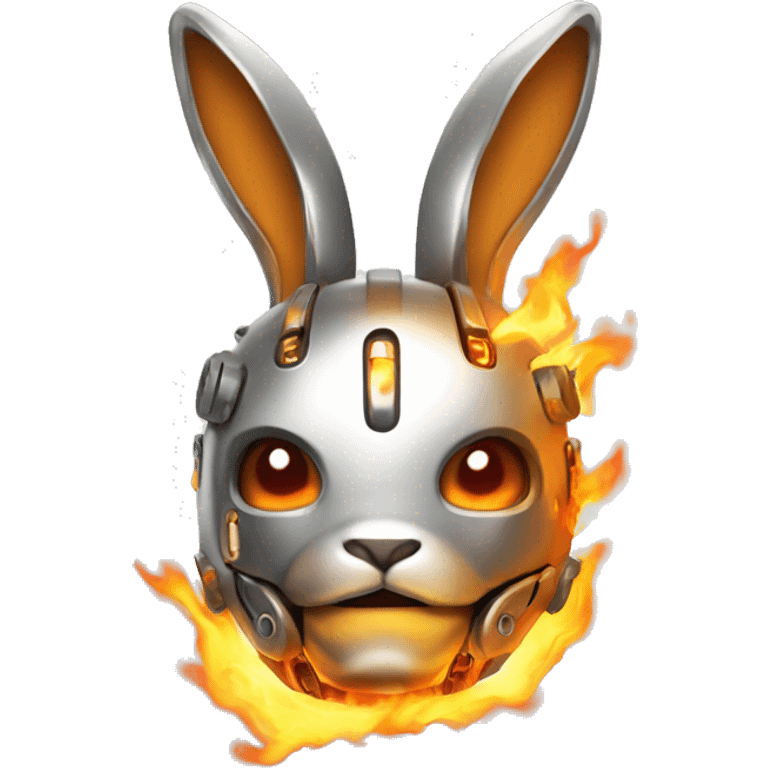 metallic cyborg rabbit on fire emoji