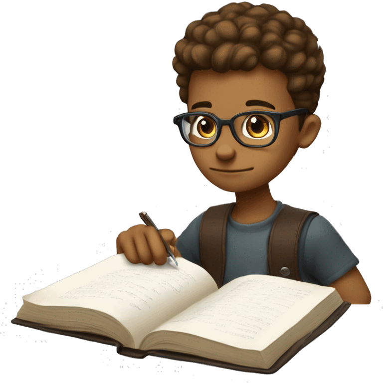 a kid with high taper fade mid streingh hair round glasses looking down to his study book he is white and have brown hair emoji