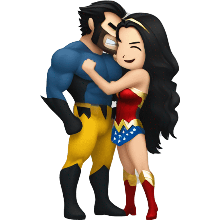 Wolverine and Wonderwoman hugging  emoji