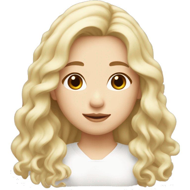 blonde long wavy hair, white scin color asian girl, from shoulders, make one emoji emoji