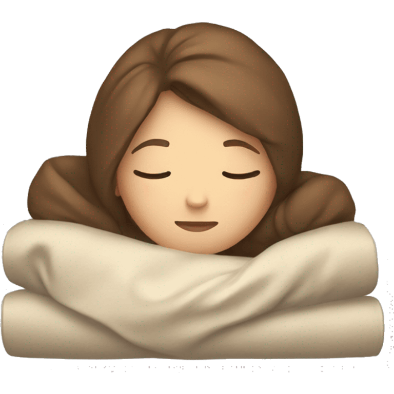 A white girl with brown hair is sleeping wrapped in a blanket emoji