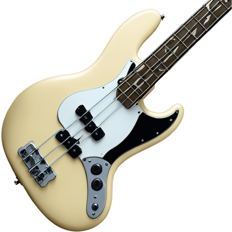 Cream colored fender fretless jazz bass with white pearloid pick guard emoji