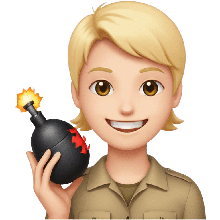 Cute emoji of a person smiling and holding a bomb emoji