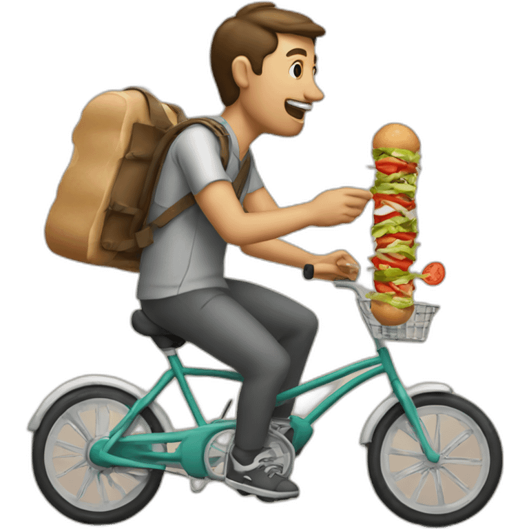 a man on a bicyble eating a kebab emoji