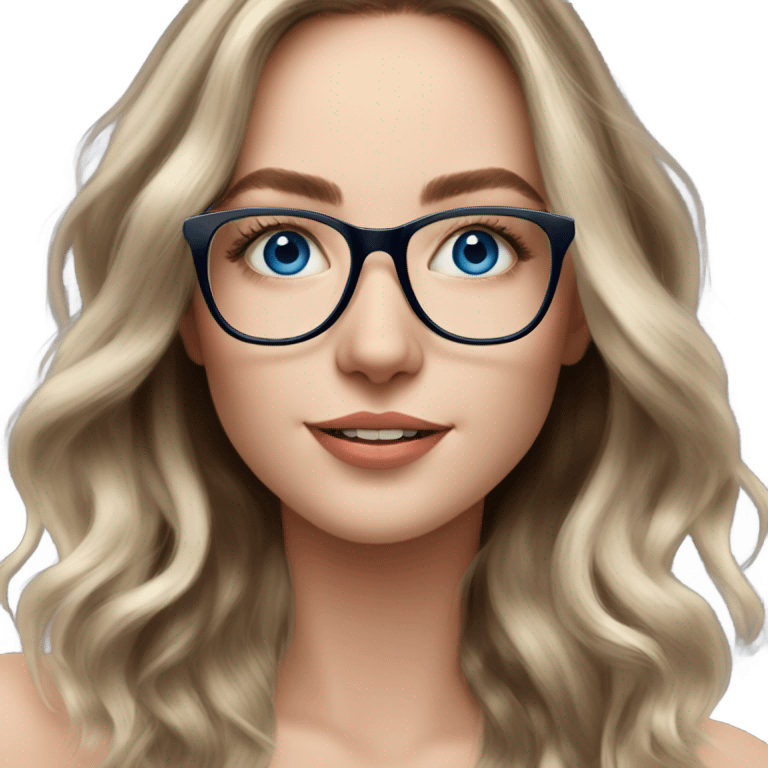 Shoulder length Balayage pale model lady with glasses and blue eyes happy  emoji