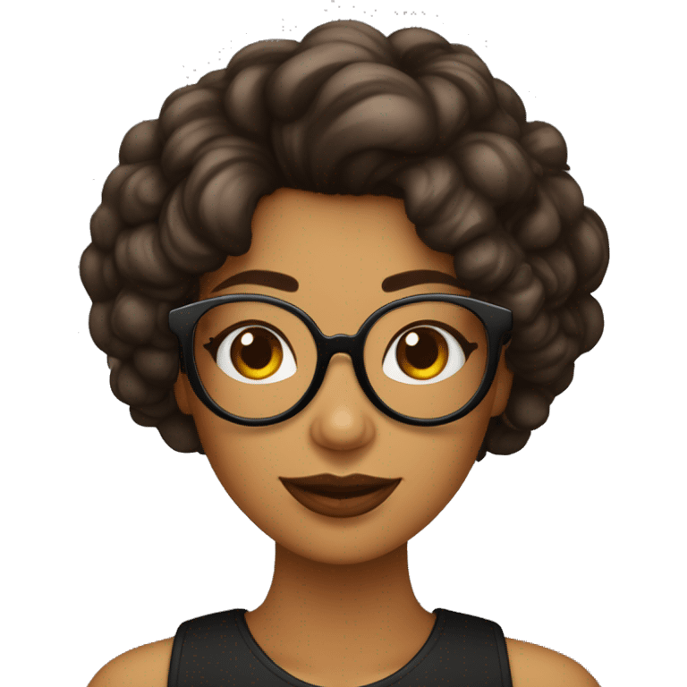 Mujer con pelo rizado café y largo con lentes negros piel clara  emoji