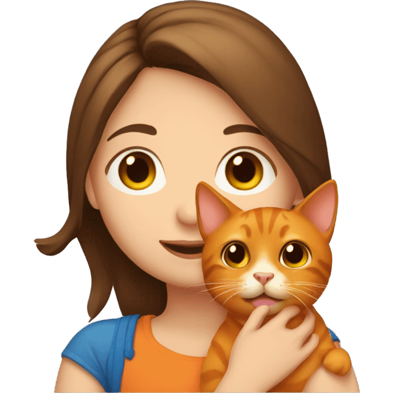 Girl with brown hair holding a orange cat emoji