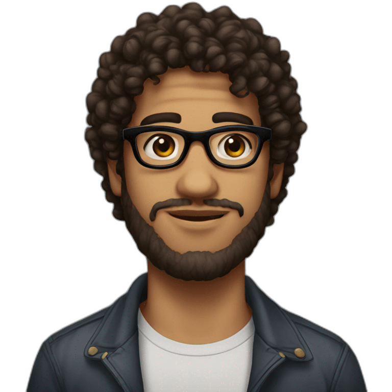 Egyptian men + 23 years old + medium curly hair + light beard + brown eyes + chubby + wayfarer black glasses emoji