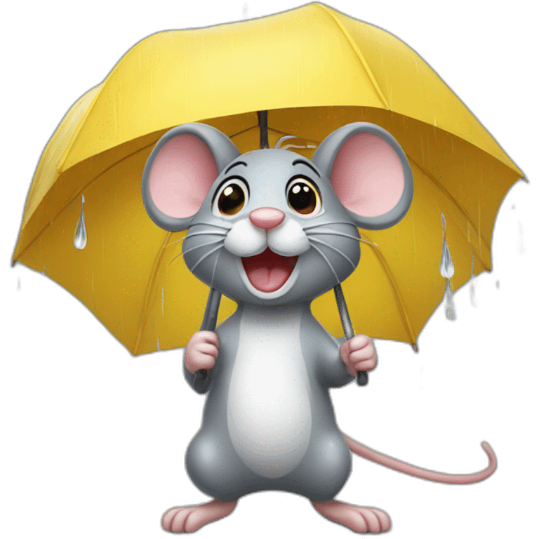 A cheerful mouse in the rain emoji