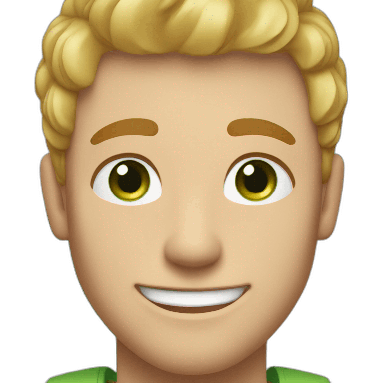 Handsome man smiling with freckles and green eyes. Short blond raid hair. emoji