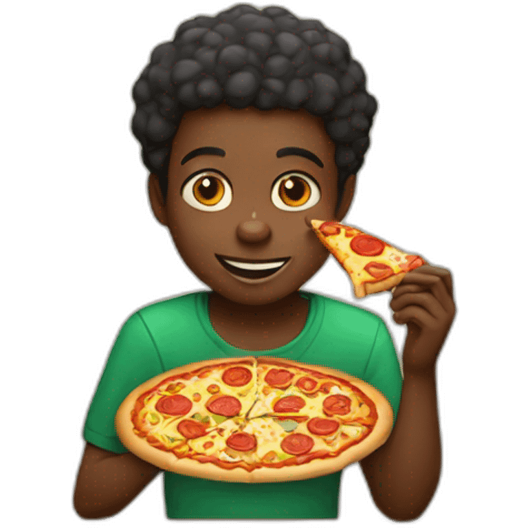 African boy eating pizza emoji