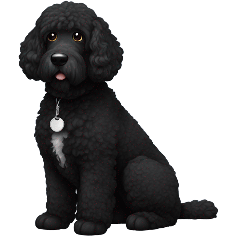 A big bernadoodle dog, hair all black. All black except for white on its neck. an all black face emoji