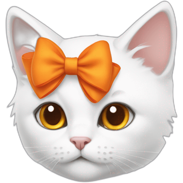 white cat with an orange bow emoji