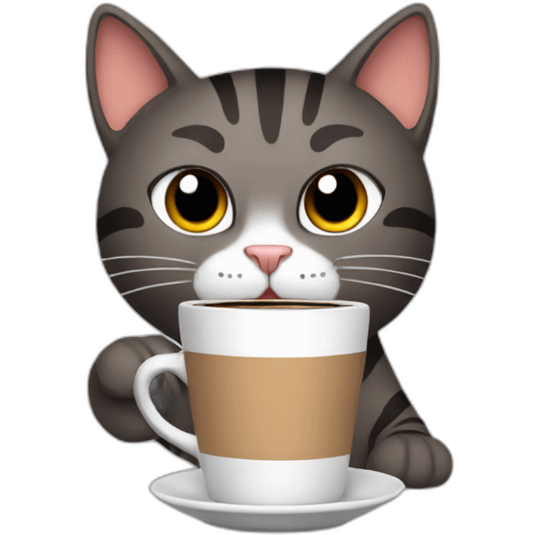 cat drinking coffee and saying meow emoji