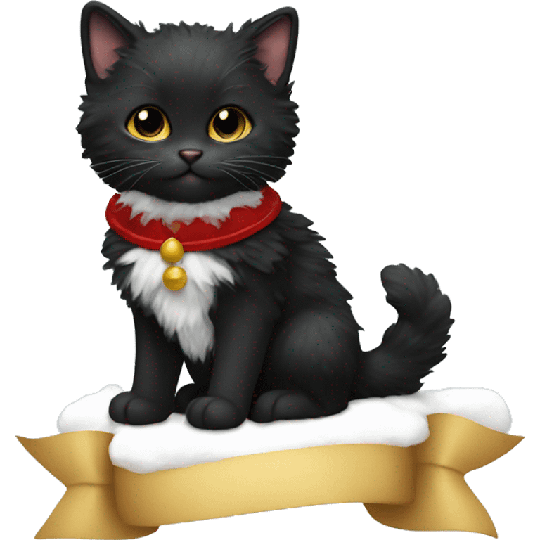 Black fluffy tuxedo kitten with reindeer costume  emoji