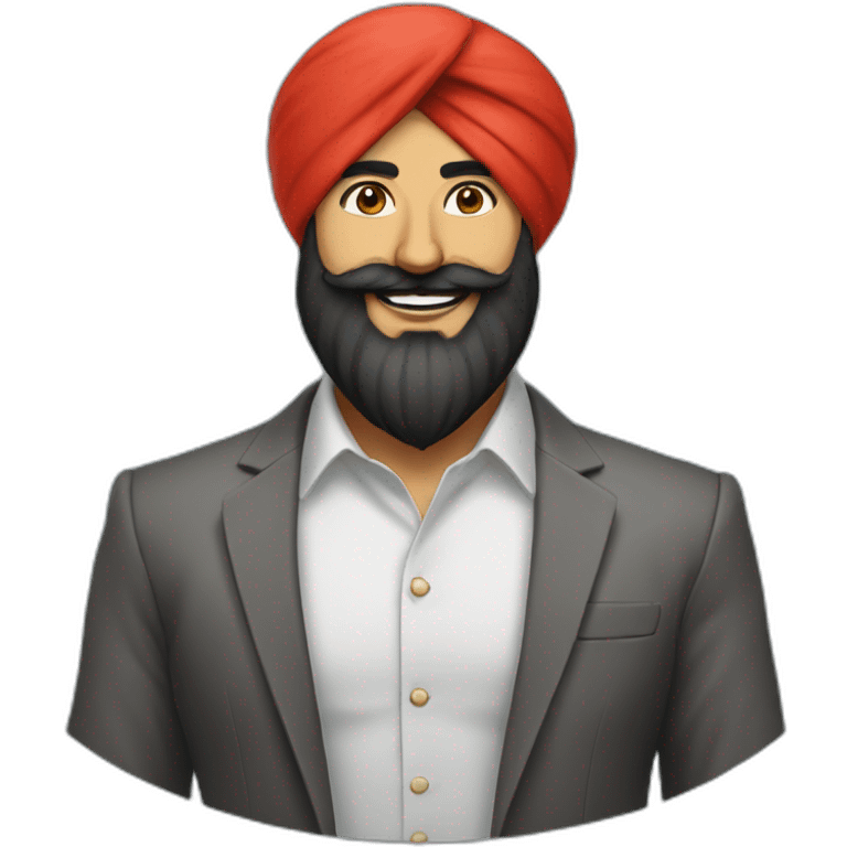 sikh businessman wearing a red turban, black full beard with moustaches, smile emoji