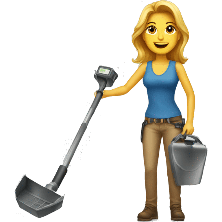 Pretty woman holding a metal detector ground emoji