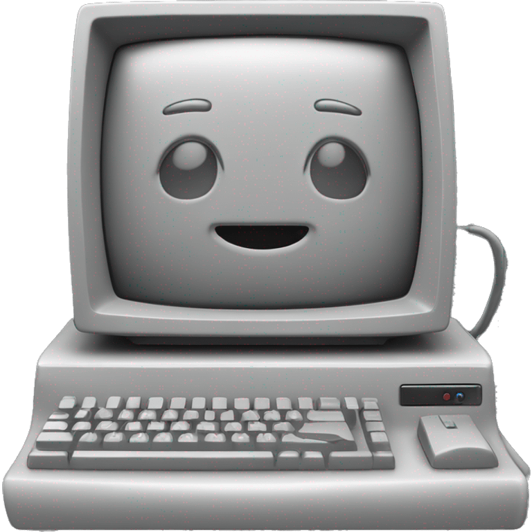 a computer of the 70s. It's design is clunky and grey yet charming. It has been designed in a way to look like a smiling face from the front.  emoji