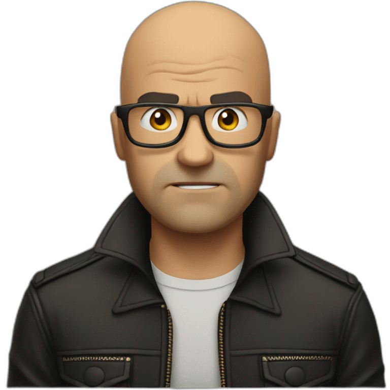 Angry bald man glasses, leather jacket emoji