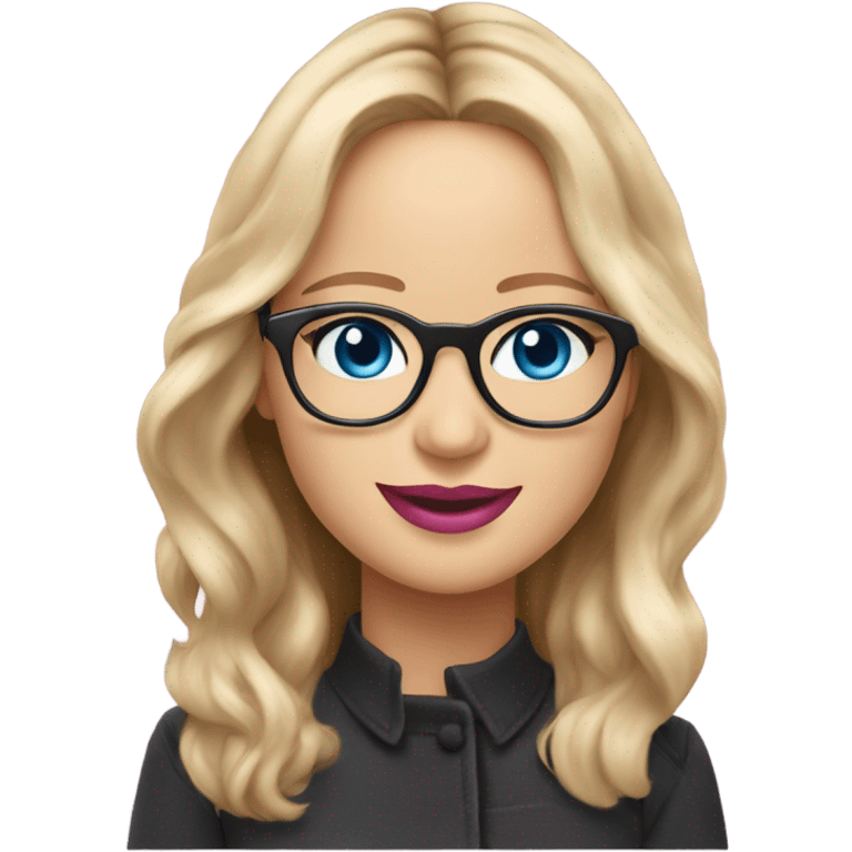 Happy Jennifer Lawrence,  blue eyes wearing glasses and pink lipstick  emoji