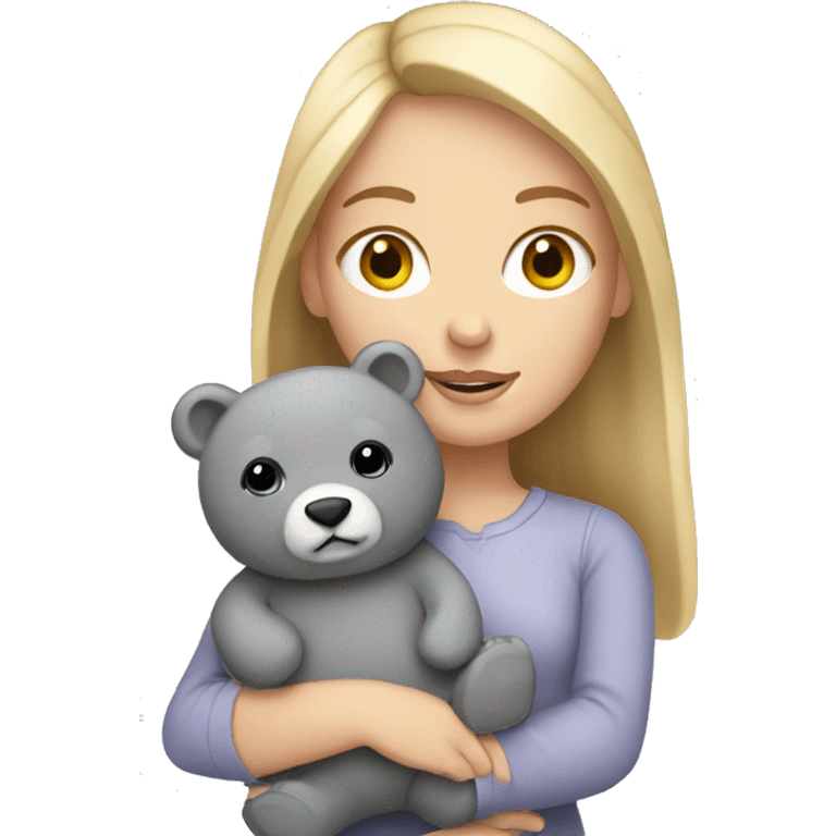 white girl holding grey bear stuffed animal  emoji