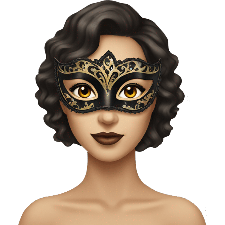 Masquerade beautiful brunette in a mask emoji