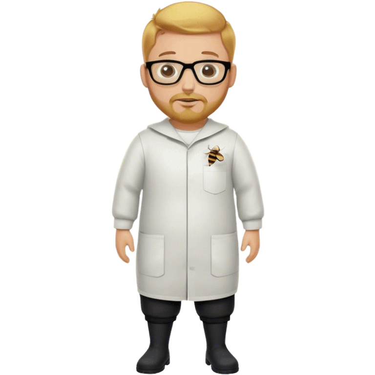 full body medium plus size male bee keeper in yellow and black with  short light strawberry blonde hair and goatee wearing glasses  emoji