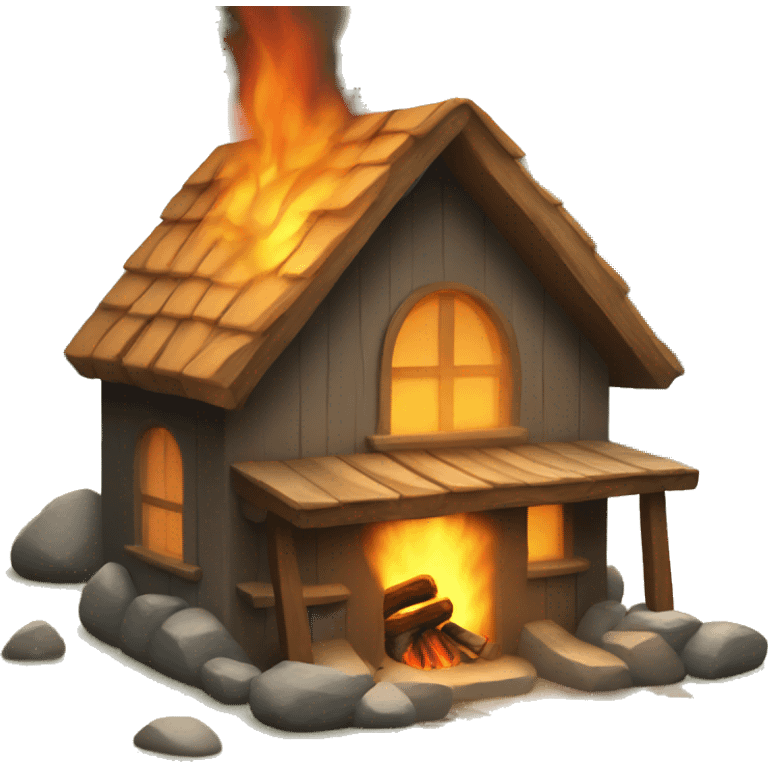 House in the woods with a campfire  emoji