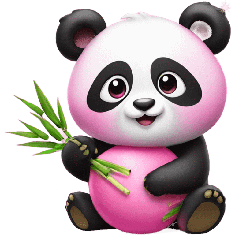 Pink panda with eating bamboo with glitter  emoji