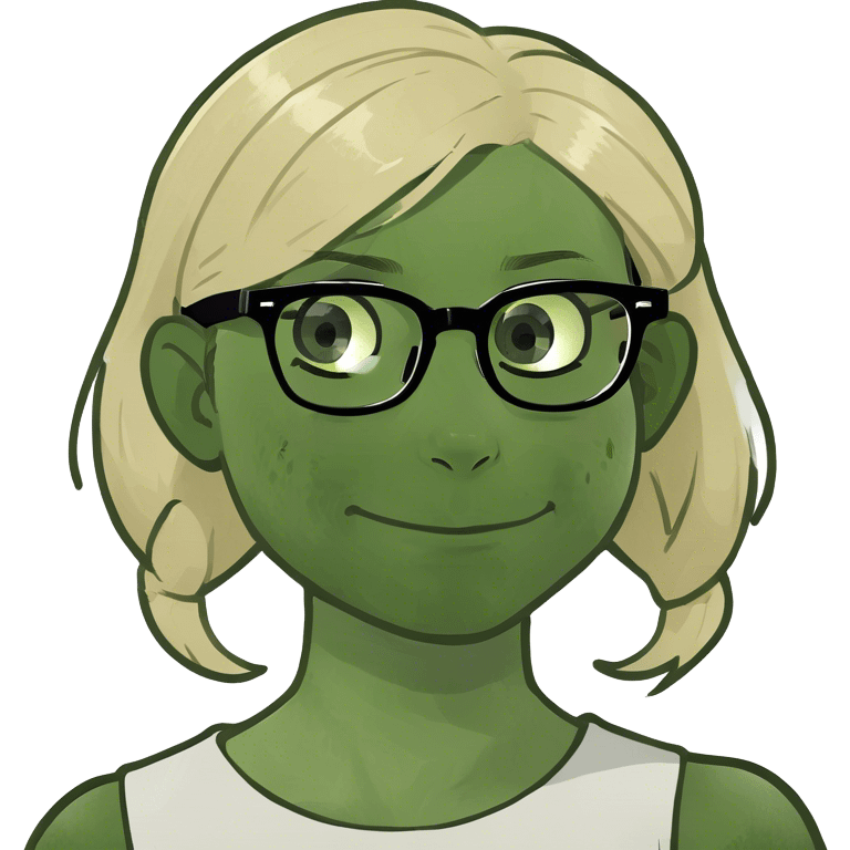 A blonde gril whit glasses and a nerdy face emoji