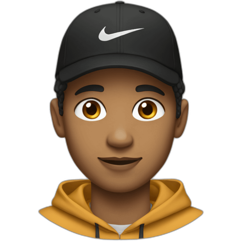 light brown boy with hair until his ears wearing a black nike cap and nike hoodie emoji