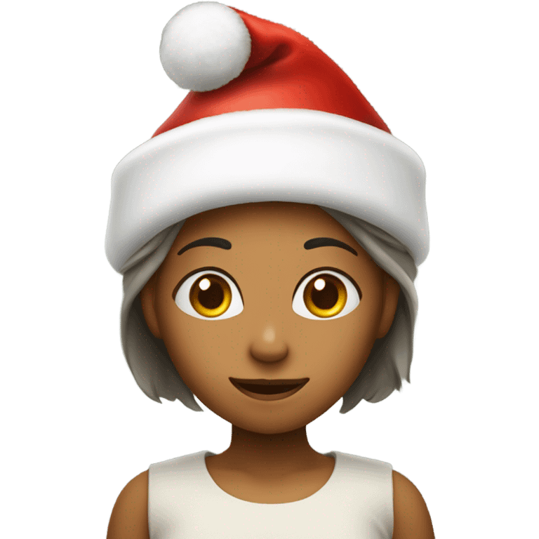 girl that woke up in bed, and has a Christmas hat on emoji