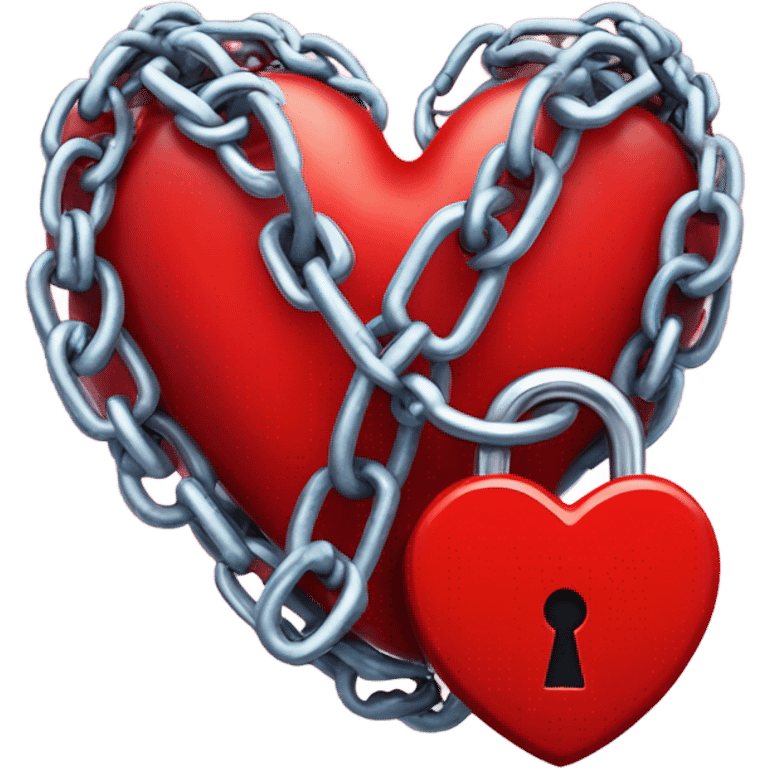 a  single red glossy heart, with a single chain and padlock wrapped around it emoji